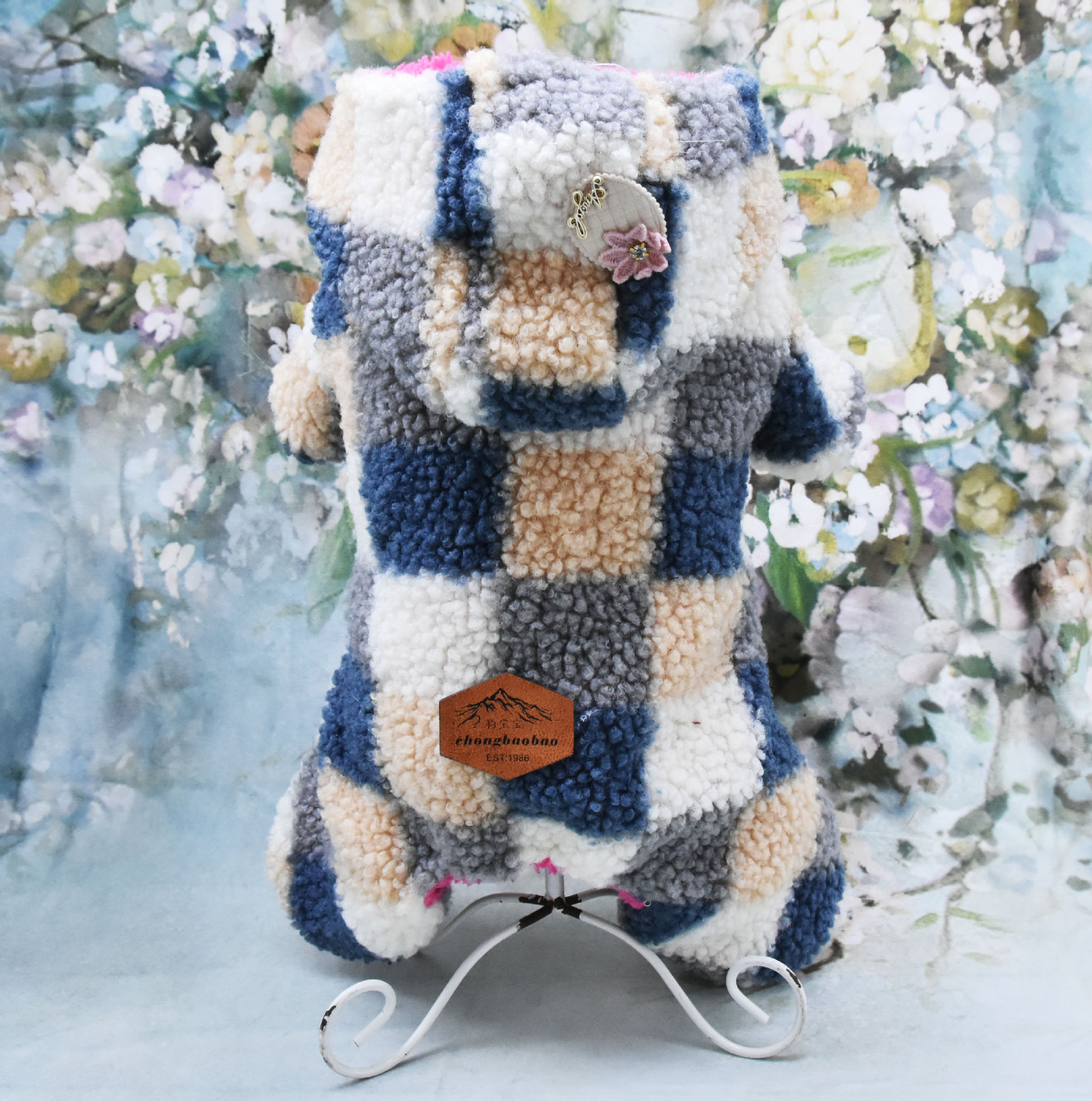 T in-stock thickened teddy fleece clothes, warm dog clothes for autumn and winter, four-legged checked cotton clothes, pet four-legged clothes pic 23