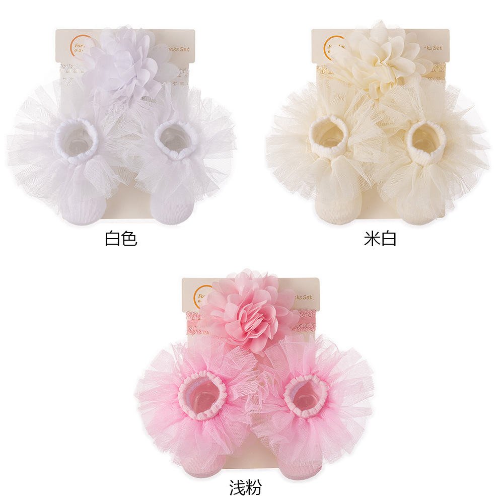 韩版新款婴儿发带网纱袜子套装新生婴儿纯棉袜子发饰宝宝百日礼品详情6
