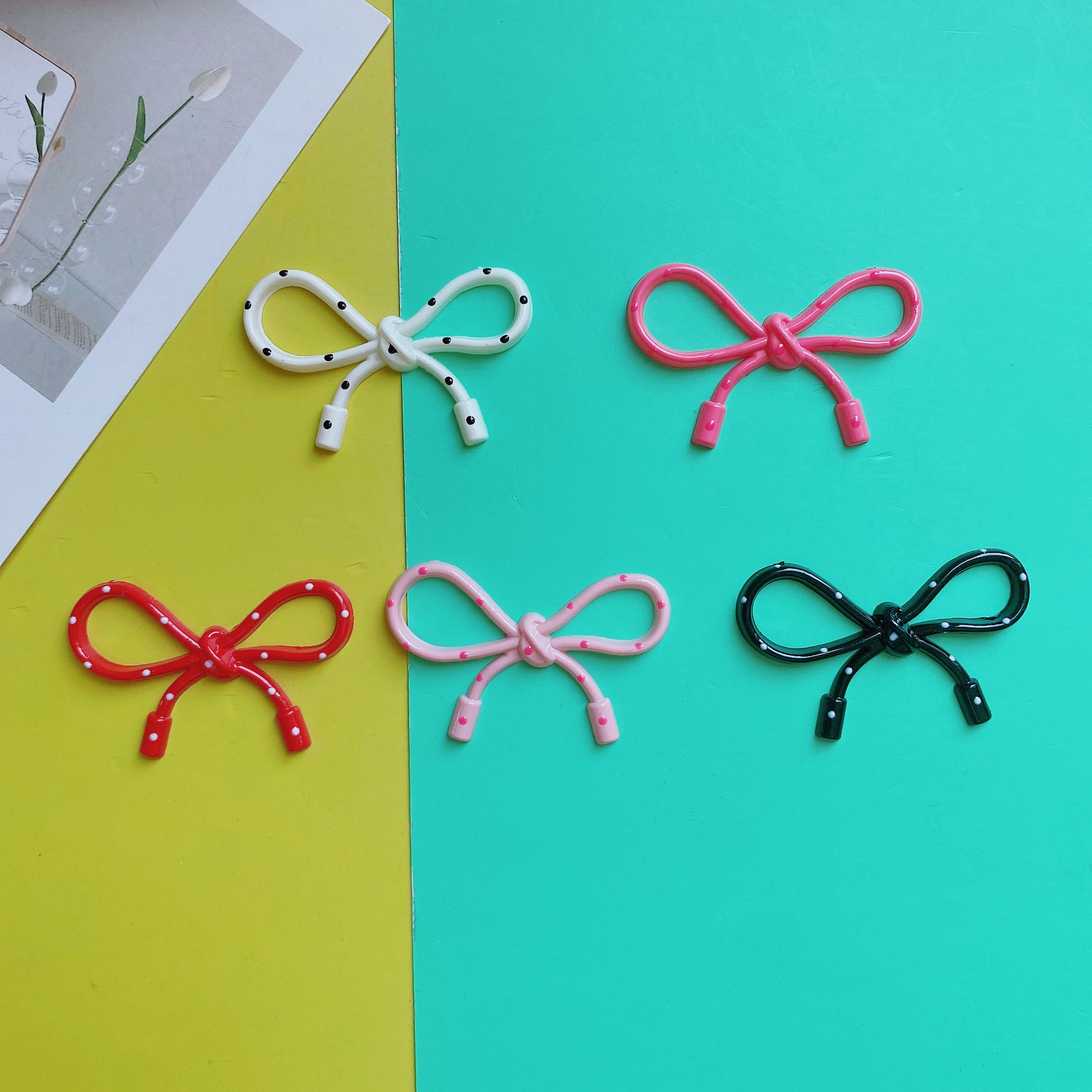 Polka dot hollowed-out bow five-pointed star accessories, diy phone case decoration, crocs, headwear, wholesale bags pic 2