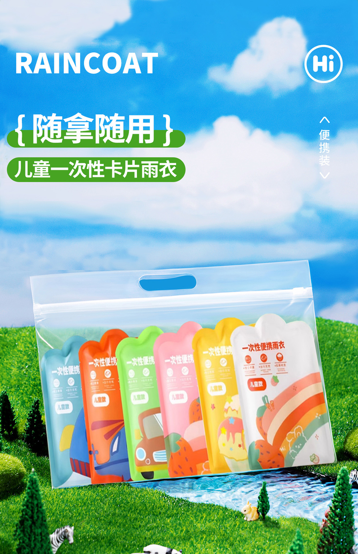 儿童一次性雨衣可背书包卡通独立包装男童5-12岁女童卡片雨衣批发详情6