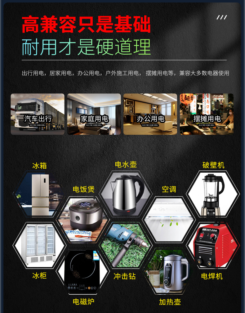 跨境批发纯正弦波逆变器货车12V24V车载摆摊48V60V转换220V大功率详情12