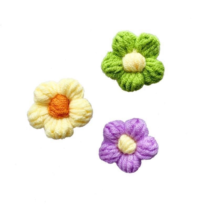 手工钩织毛线花朵泡芙花成品钩针小花diy编织多色彩色服装帽子配详情7