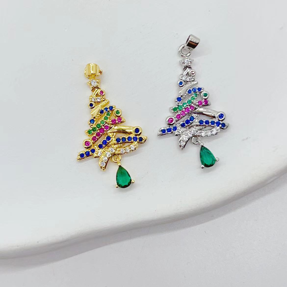 A new style of exaggerated hollowed-out micro-inlaid colored zircon Saint Yan tree earrings necklace pendant DIY pendant from Europe and America pic 3
