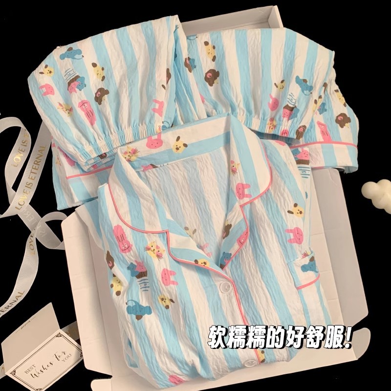 可爱小狗睡衣女款夏季云朵棉短袖短裤三件套少女休闲可外穿家居服详情37
