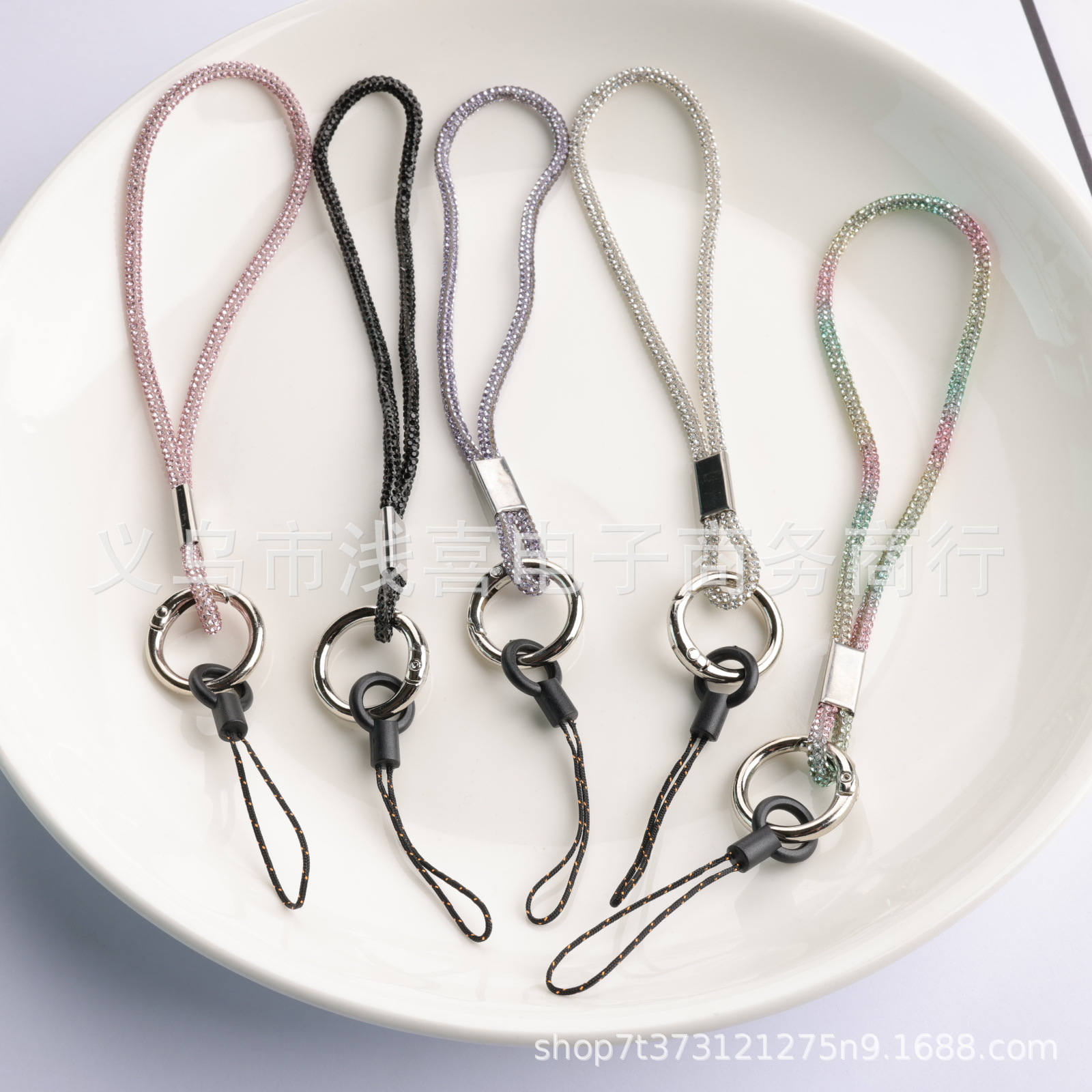 欧美新款手机挂链高级感奢华镶水钻链满闪钻证件吊牌绳手机挂链绳详情1