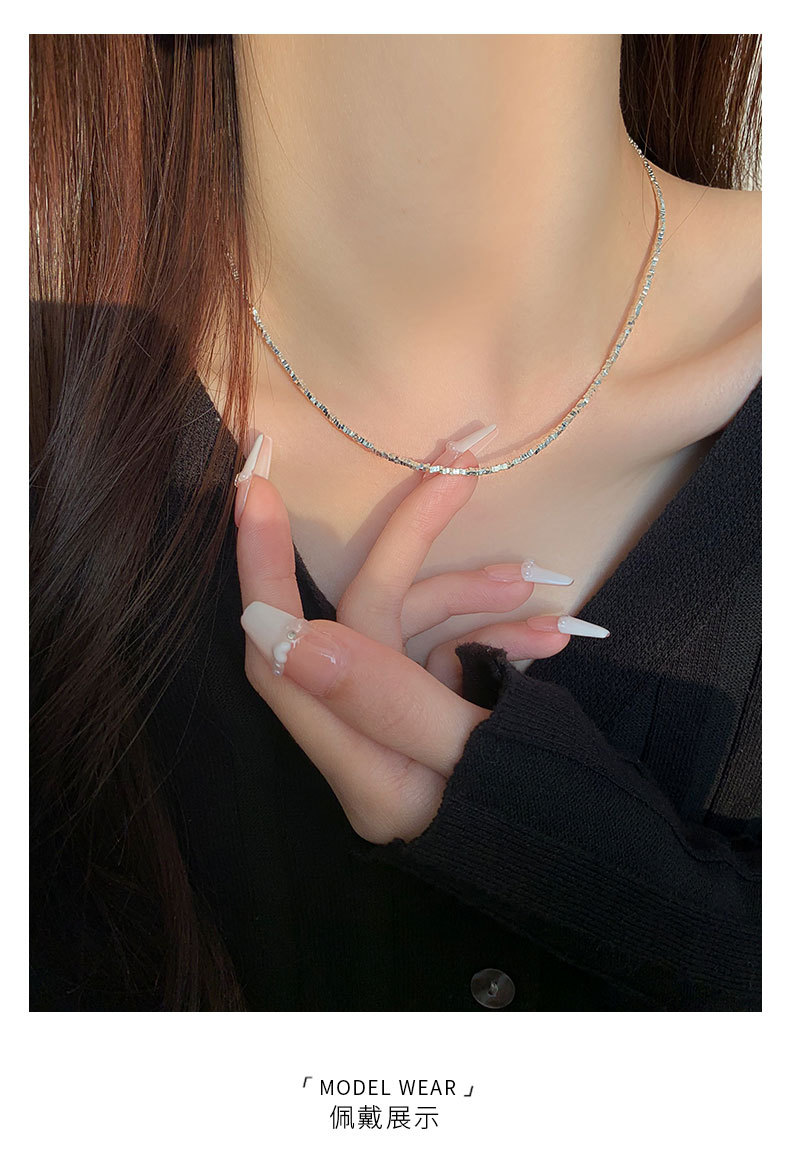 乾佳925纯银项链女小众设计感高级感碎银子项链手工串珠轻奢颈链详情8