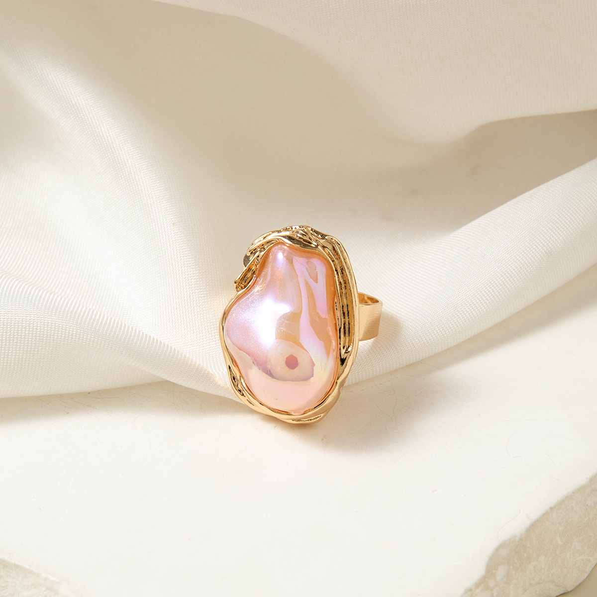 欧美跨境法式复古异形珍珠戒指女食指指环个性时尚设计开口尾戒详情4