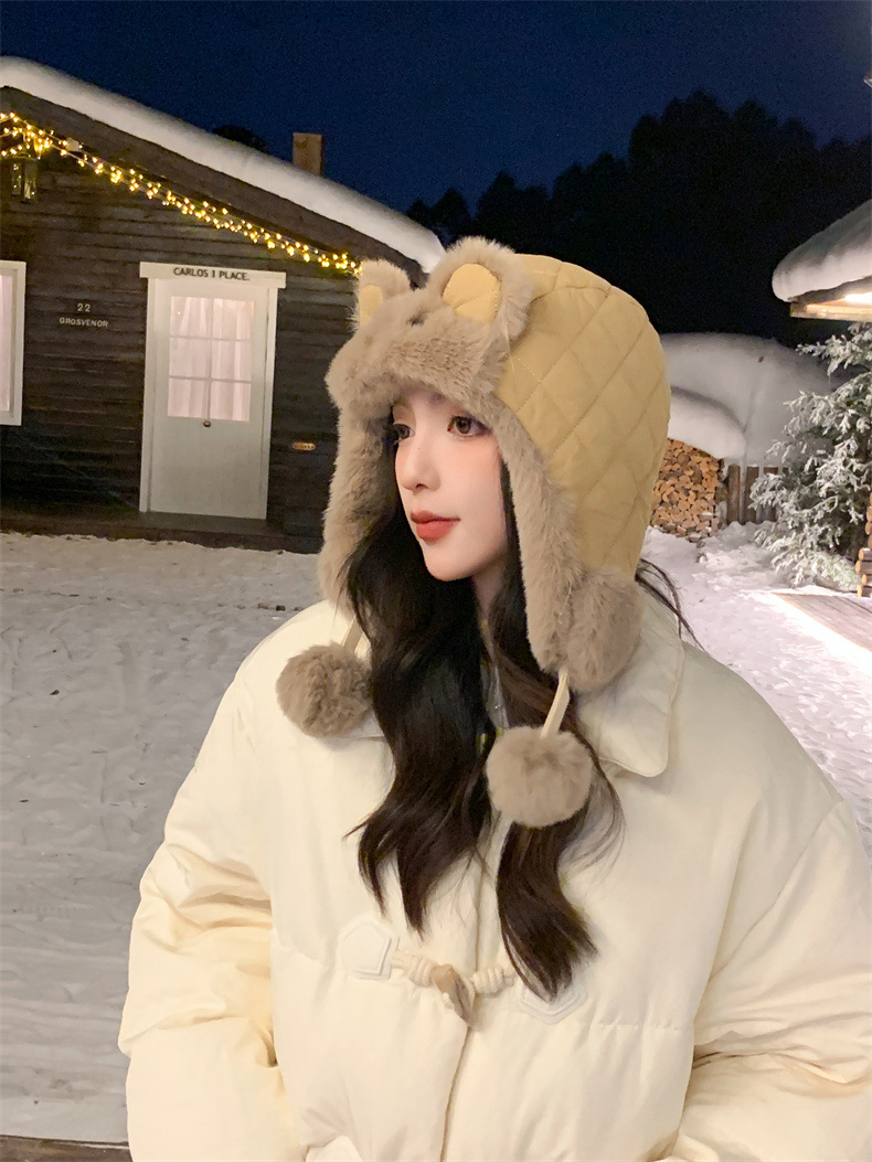 兔耳朵保暖雷锋帽子女士秋冬季加绒厚套头护耳棉帽韩版滑雪骑行帽详情16