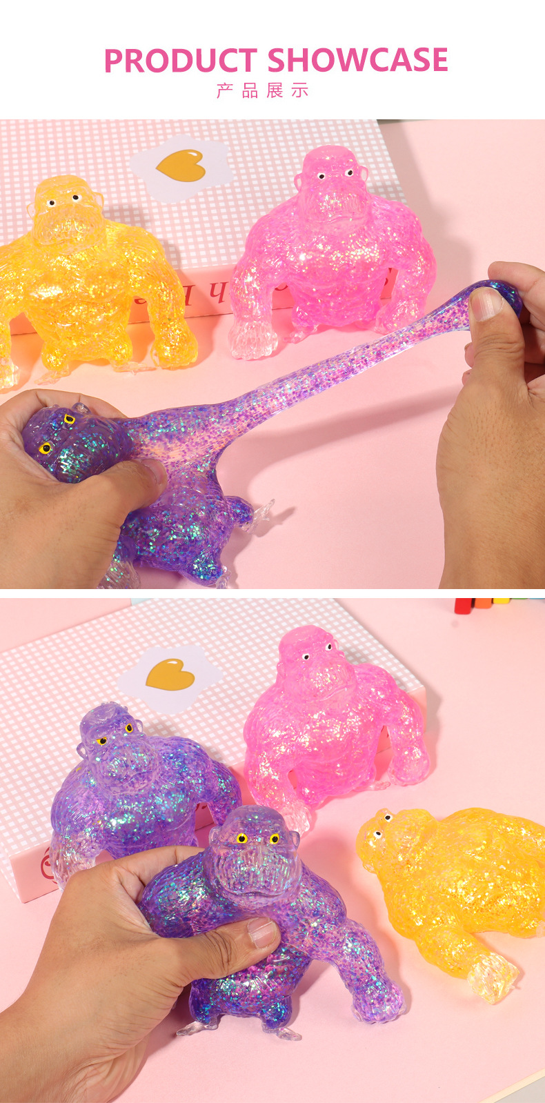 New pectin gold powder stress-relieving Gorilla Cross-border foreign trade sand stretching two-color gorilla Stress-relieving and venting toy pic 12