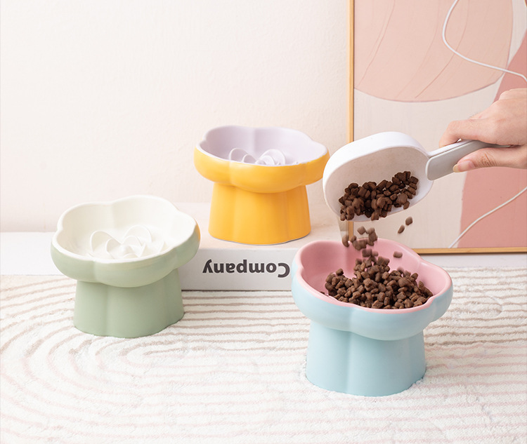 Pet slow food bowl, high-footed ceramic cat bowl, dog bowl, small dog and cat slow food, anti-choking and anti-knocking, neck-protecting slanted bowl pic 8