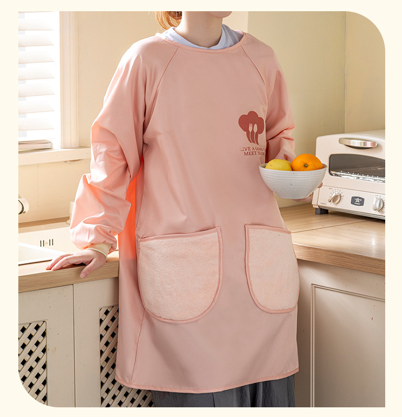 新款厨房家用防水可防油可擦手个性长袖袖罩衣围裙上班围腰工作服详情20