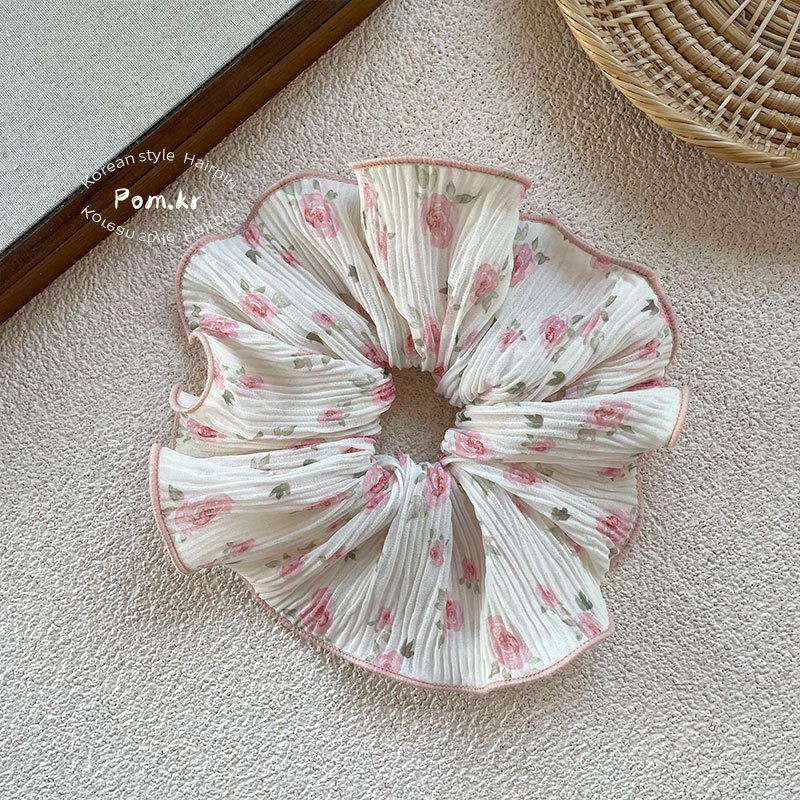 新款韩系碎花温柔大肠发圈少女甜美高弹力马尾头饰后脑勺发圈发饰详情9