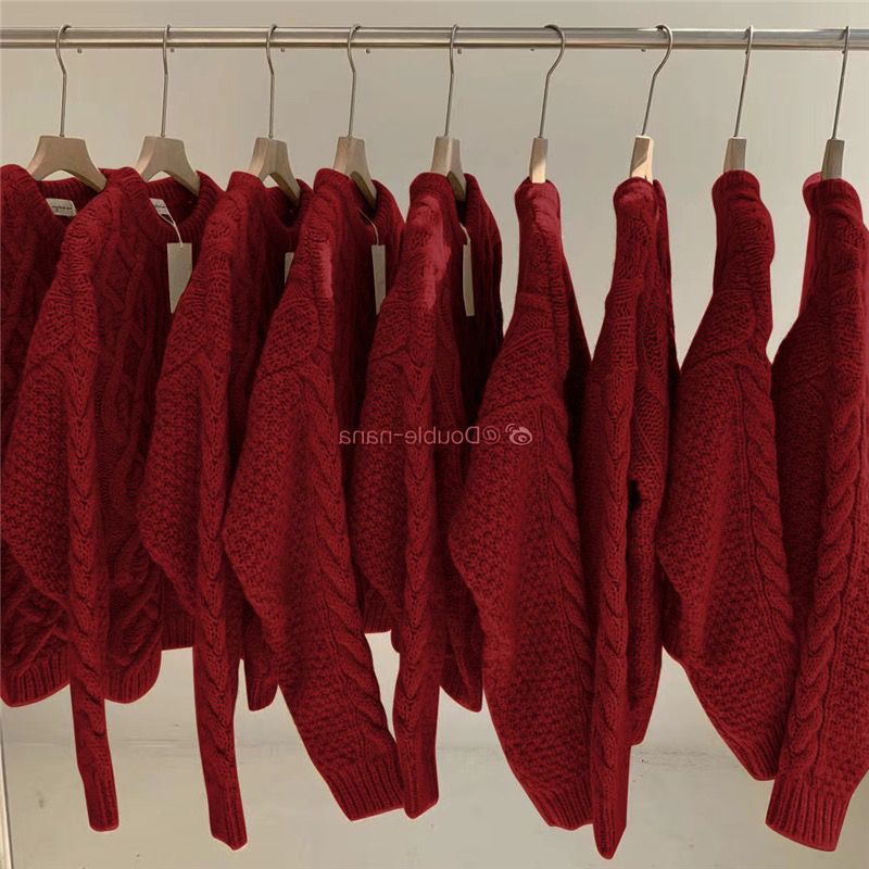 A large-sized red tweed sweater for Christmas and New Year, thick and loose for women, and a laid-back pullover sweater for autumn and winter pic 12