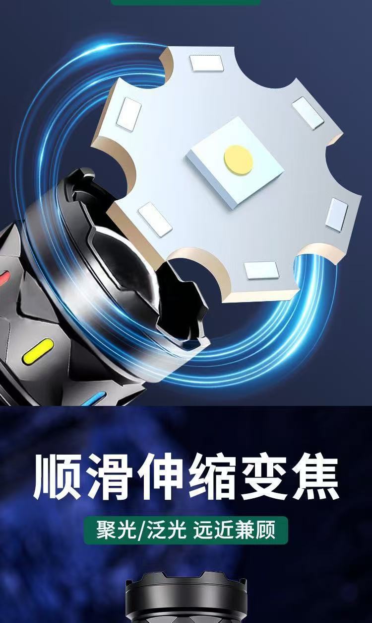 跨境新品强光手电筒户外超亮远射伸缩便携白激光充电激光炮手电电详情4