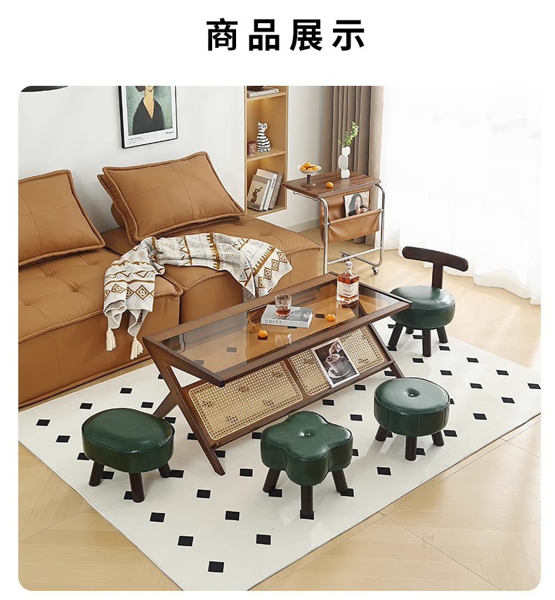 Wholesale Amazon light luxury shoe-changing stools, high-end living room sofas, low stools, home stools, popular backrest small chairs pic 15