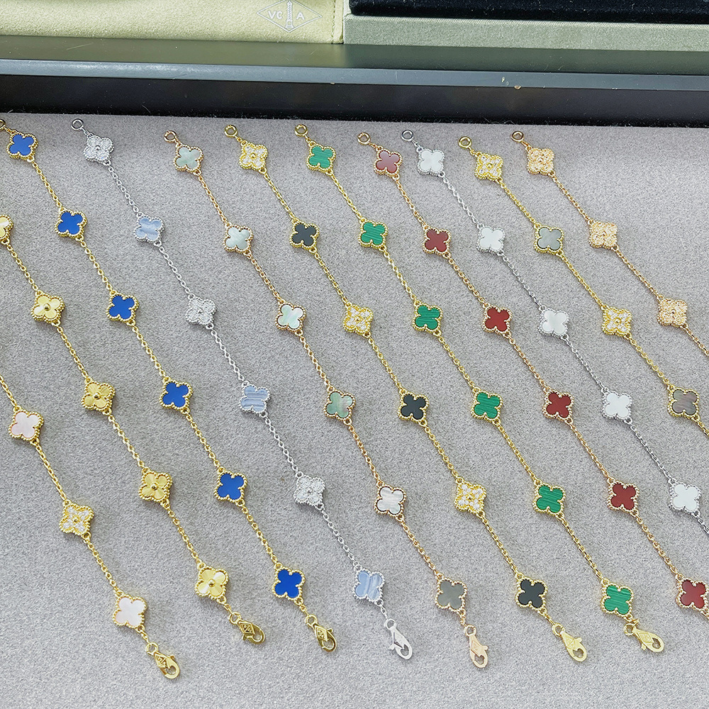 v金高版本厚镀18k金迷你五花六花四叶草手链不掉色高级感红玛瑙详情11