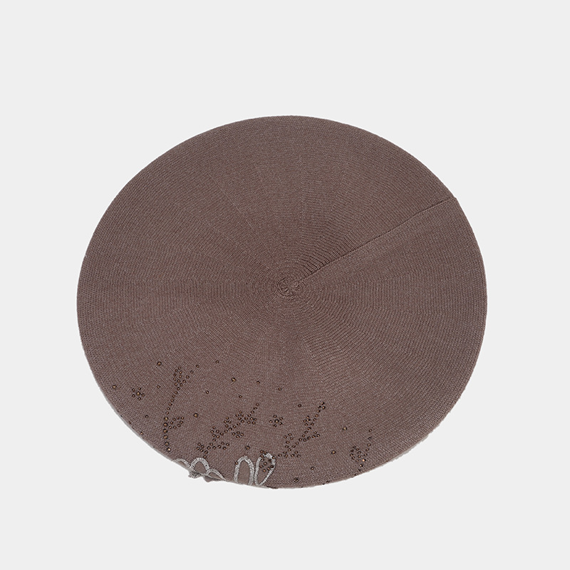 French retro rhinestone flower-patterned knitted bud hat, artistic, fresh and fashionable painter hat, autumn and winter beret pic 21