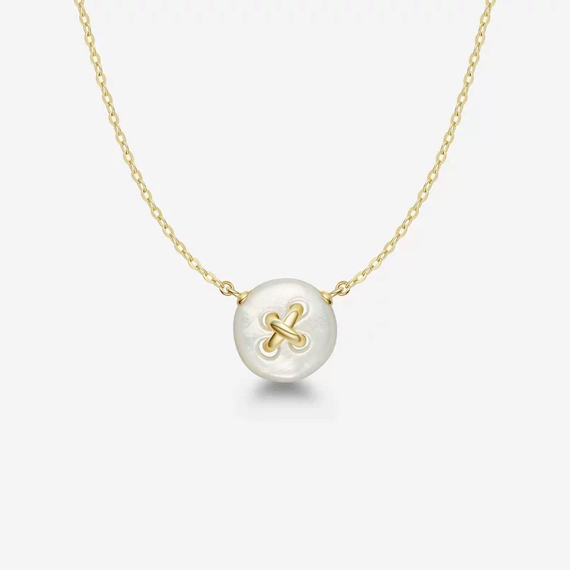 何*贝母纽扣项链 高级感轻奢优雅简约ins风白色纽扣耳钉项链套装详情7