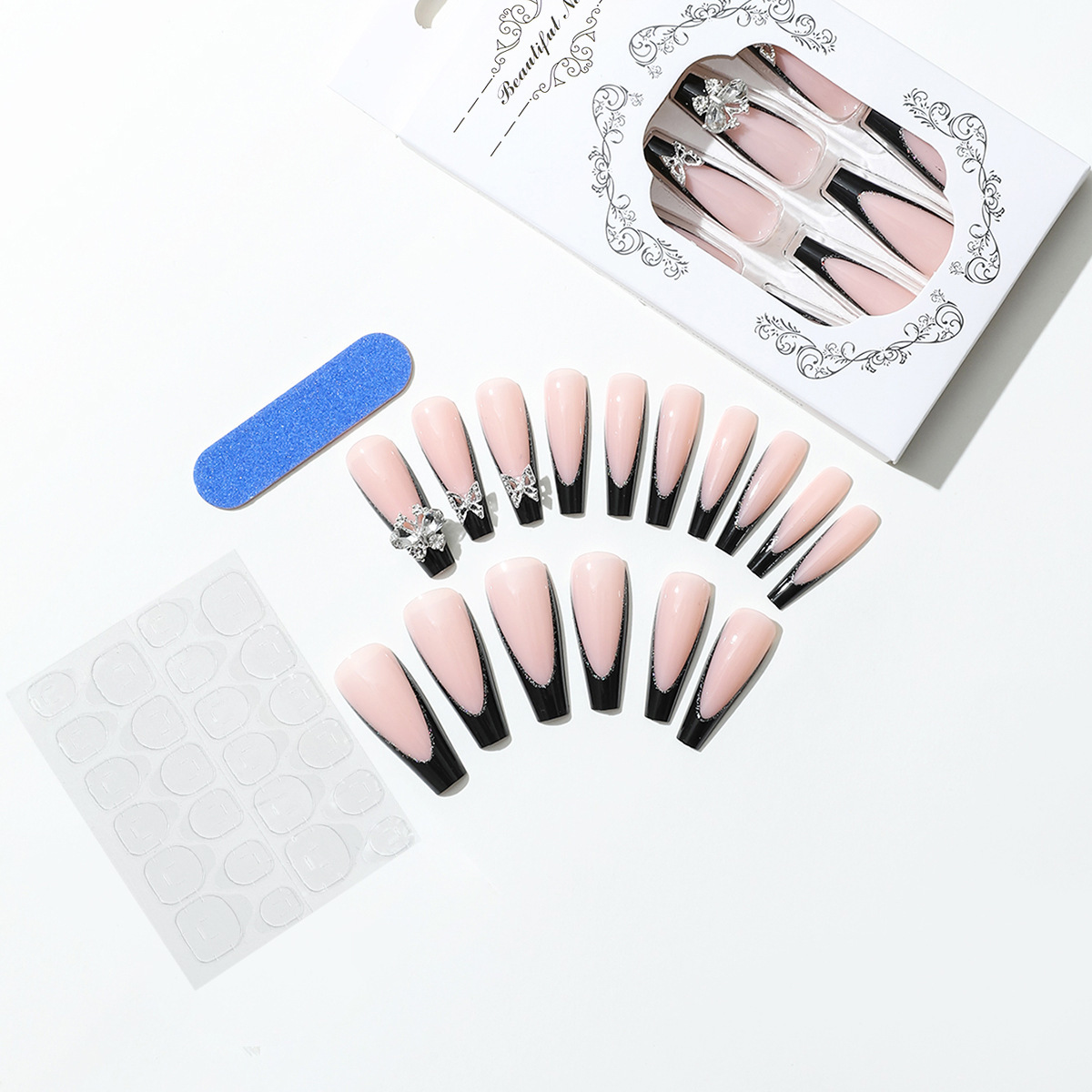 欧美加长水管穿戴甲片法式蝴蝶长方形美甲假指甲成品nails美容护肤彩妆美甲工具套装详情6