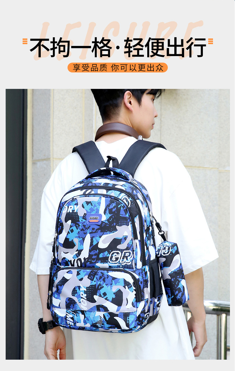 迷彩印花背包外贸大容量休闲双肩包电脑包男初中高中男女学生书包详情4