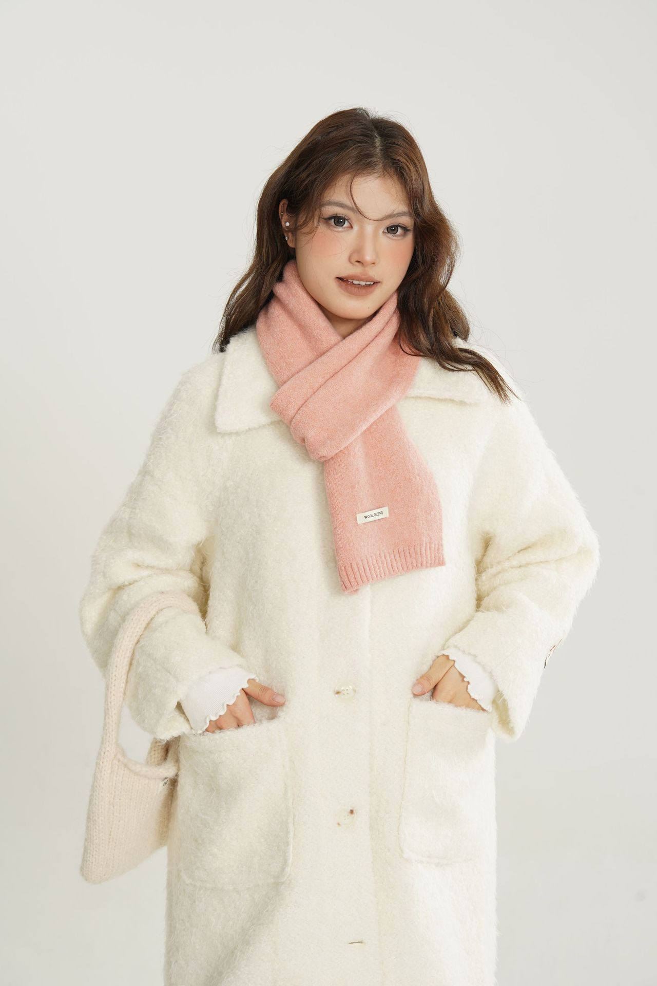 Solid-color wool blend scarf for women, autumn and winter, knitted woolen, warm, Korean-style, versatile, fashionable, fresh and sweet neck pic 3