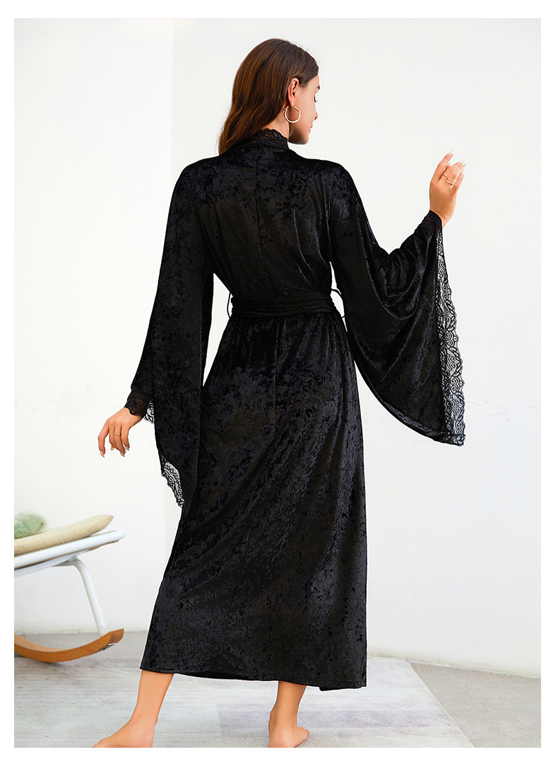 Factory direct sales of velvet and lace patchwork home wear series, sexy V-neck slit nightgowns, halter nightgowns in multiple styles pic 19
