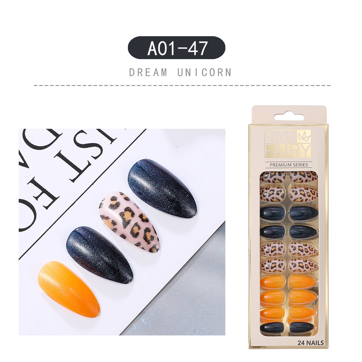 New leopard print teardrop nail, 24-piece nail patch, wearable nail, French pointed nail patch, finished false nail, short style pic 8
