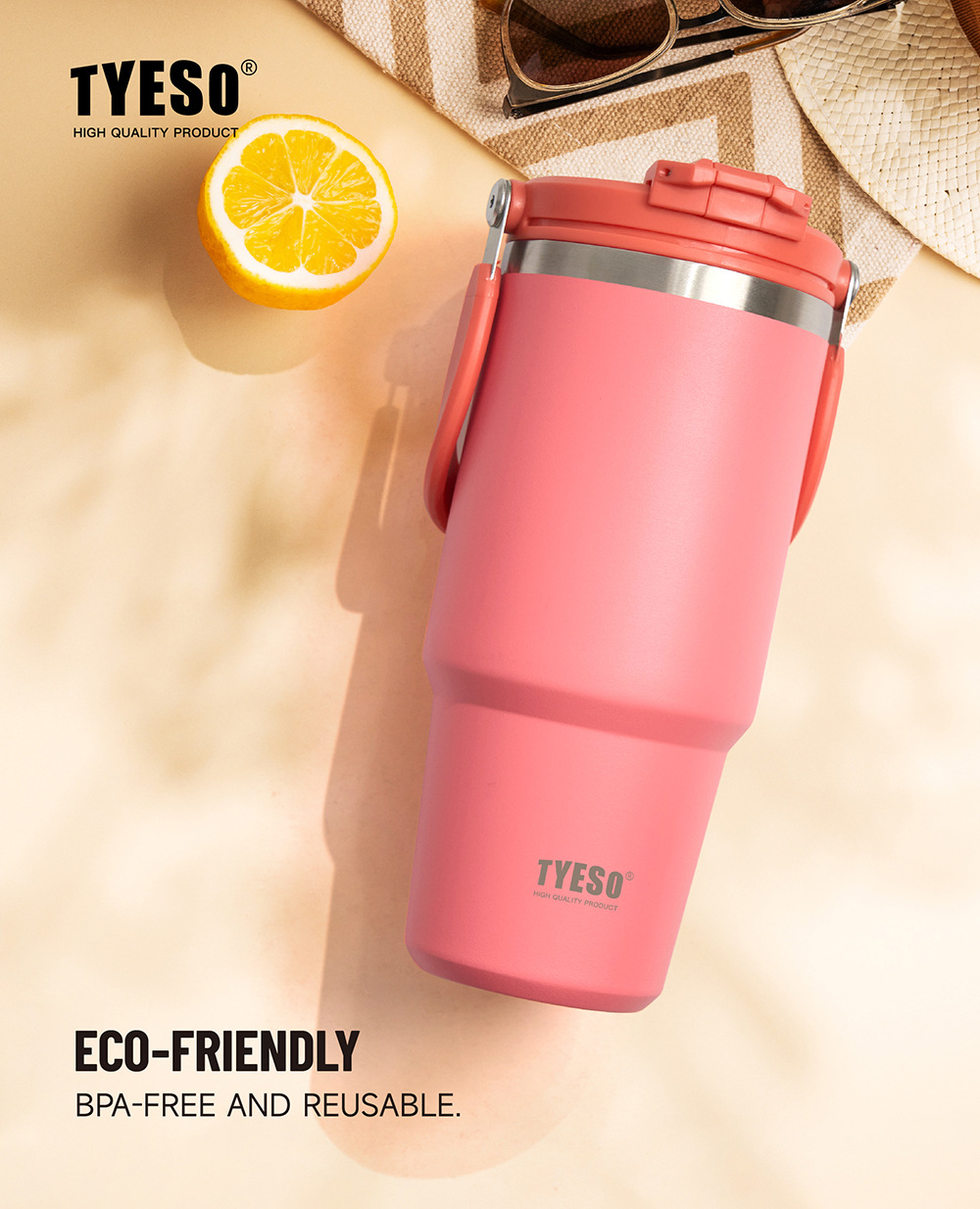 TYESO/ Taishuo stainless steel insulated cup, double-layer cold preservation portable ice cup, double-drinking car large-capacity water cup pic 5