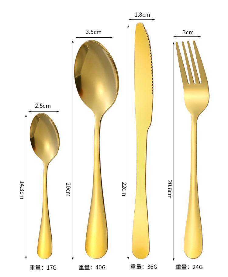 Cross-border 410 stainless steel knife, fork and spoon box set, golden gift box set, high appearance level, 24-piece set, Western tableware four-piece set pic 3