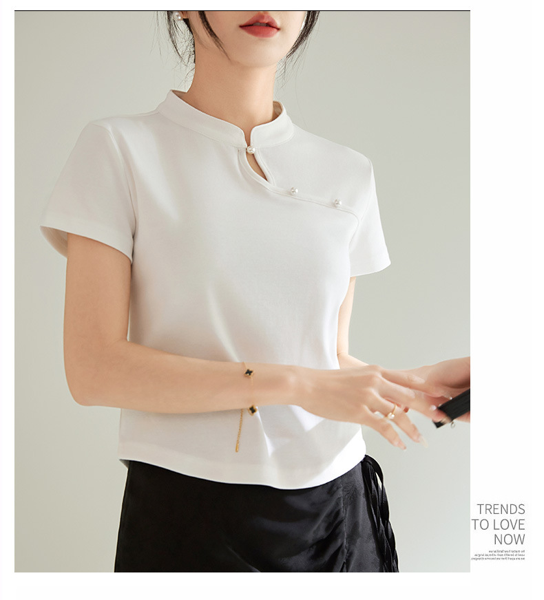 国潮国风新中式盘扣短款针织短袖t恤女2025春夏新款气质纽扣修身显瘦详情11