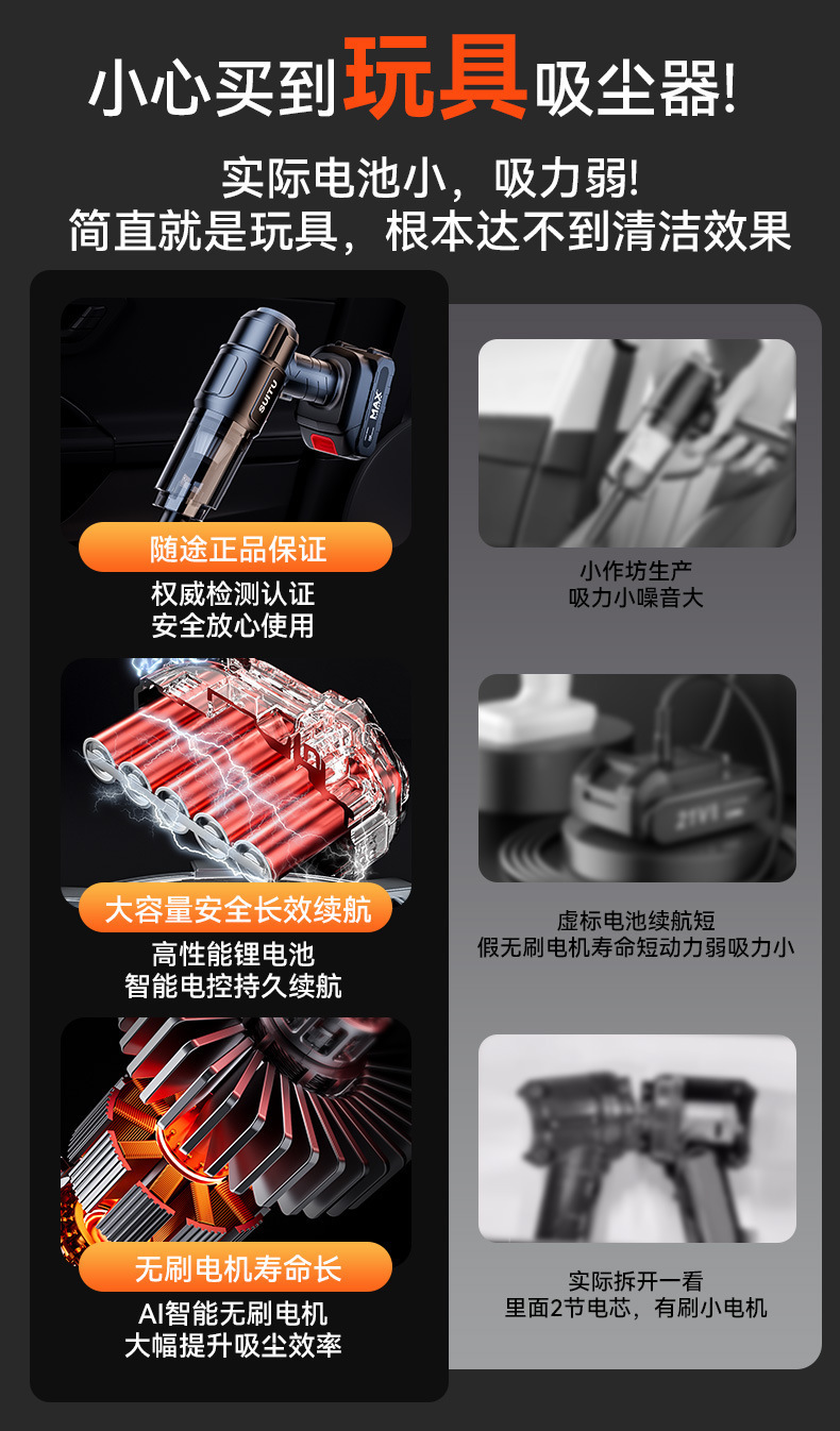 Cross-border car wireless handheld vacuum cleaner, mini household, super powerful suction, car products, portable small suction pic 2