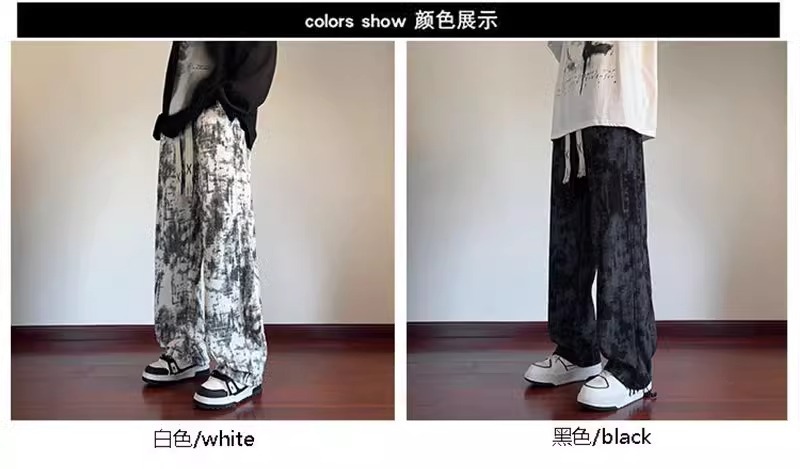 小众扎染垂感裤子男秋季美式vibe高级感卫裤青少年高街阔腿休闲裤详情2