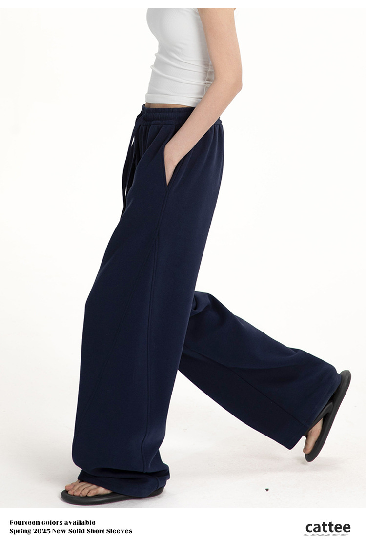 College-style solid-color straight-leg curved casual pants for men and women, loose wide-leg sport sweatpants for spring and autumn pic 26