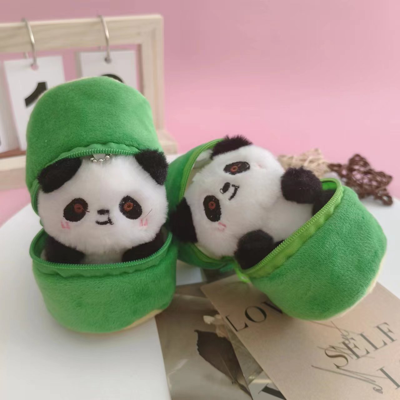 Cute bamboo tube panda doll pendant, detachable bamboo panda keychain pendant, mini figurine pic 13