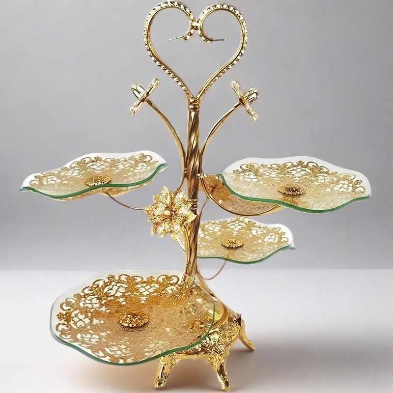 高档欧美风四格圆形水果果盘创意轻奢茶几摆件水果盘多层三层网红详情12