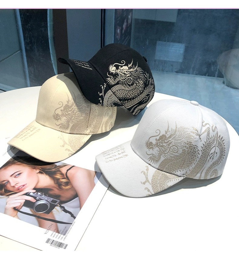 The new popular Chinese wind dragon pattern baseball cap for women, summer cap, ins trendy brand sunshade baseball cap for men and women pic 2
