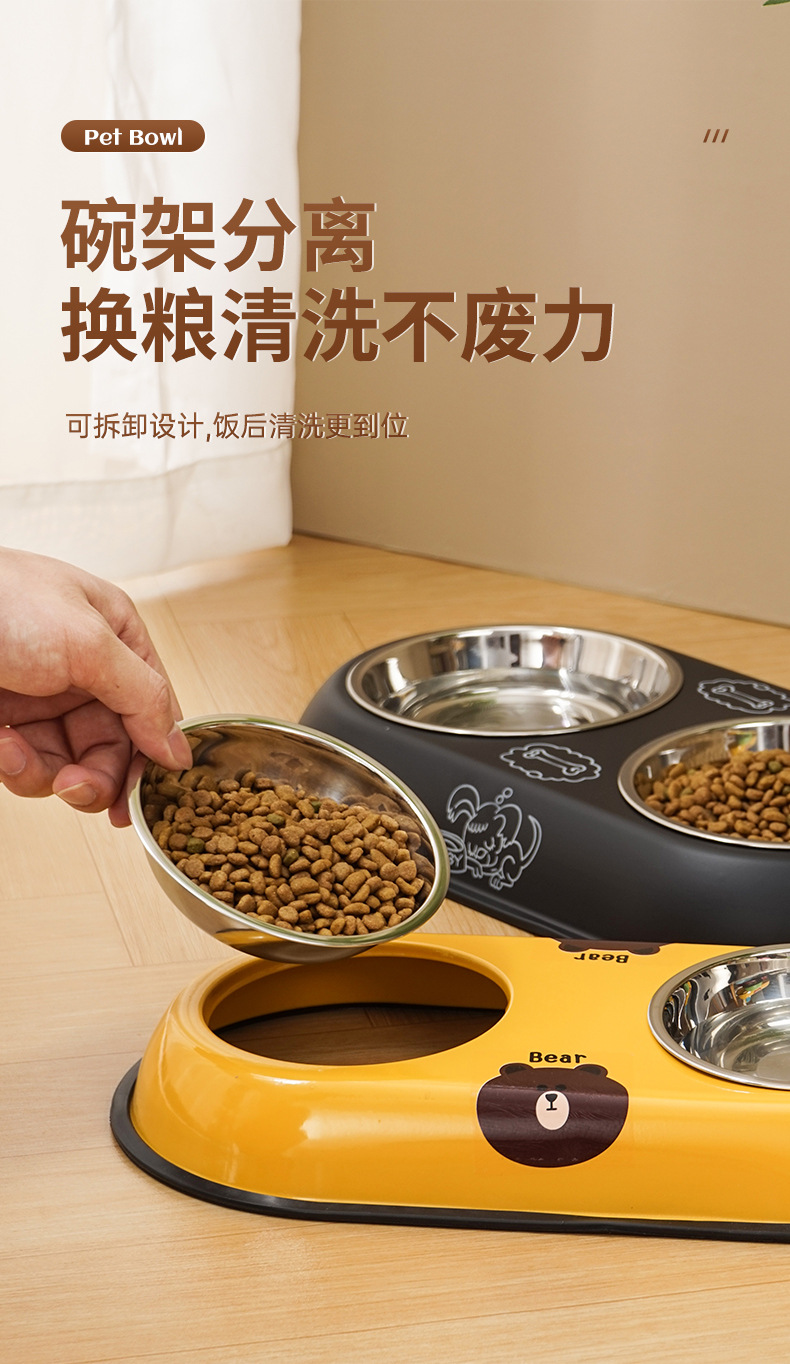 不锈钢宠物双碗 防打翻狗猫碗 批发狗盆 喂食器饮水盆 猫咪狗狗专用食具 猫食盆狗食盆详情7