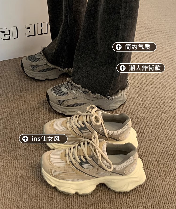复古厚底灰色老爹鞋女款2025春季新款网面透气显脚小休闲运动鞋子详情5