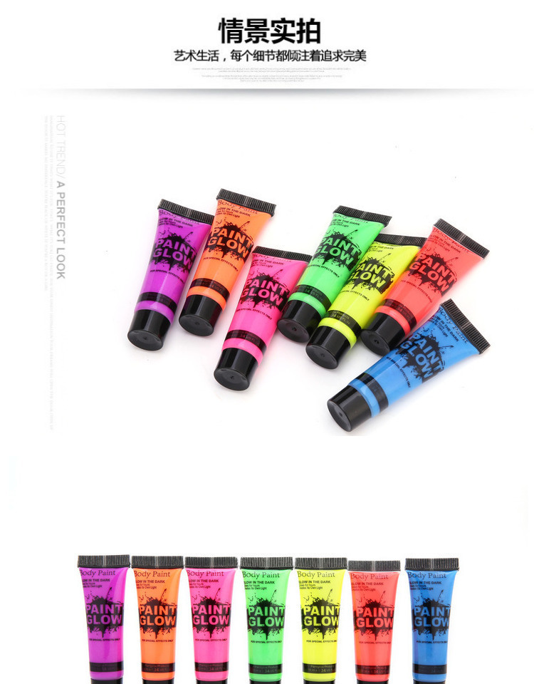 Cross-border water-based eco-friendly fluorescent facial finger paint Halloween dance party water-washable body painting paint pic 4