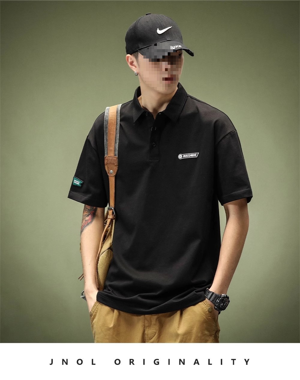 Heavyweight white g foreign trade short-sleeved POLO shirt for men, summer loose, young Paul American design sense, T cross-border black pic 13