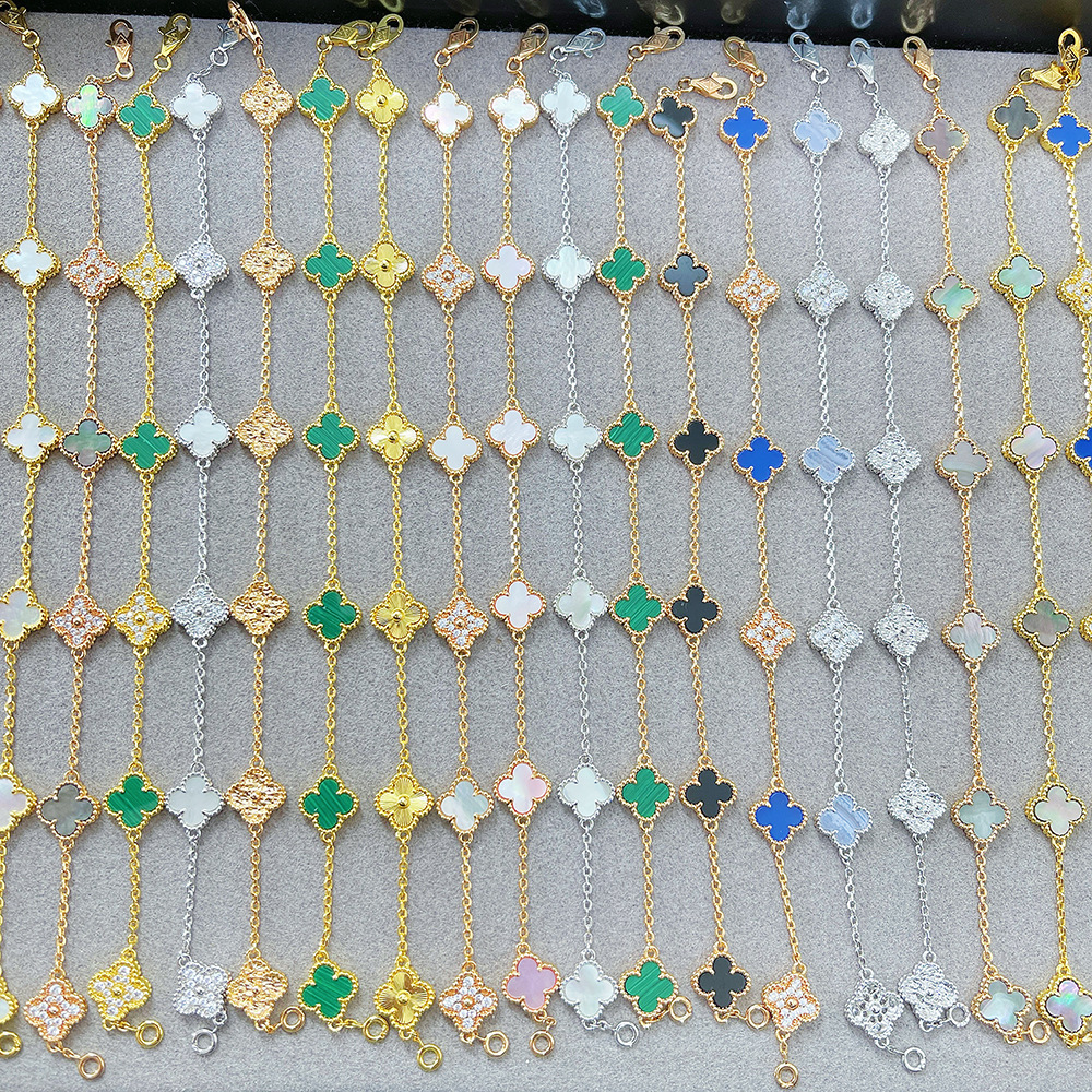 v金高版本厚镀18k金迷你五花六花四叶草手链不掉色高级感红玛瑙详情10