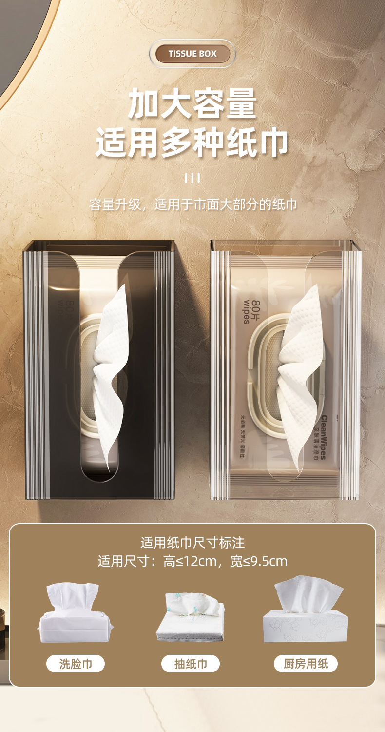 纸巾盒壁挂式面巾纸洗脸巾收纳盒厕所卫生间厨房倒挂抽纸盒免打孔详情5