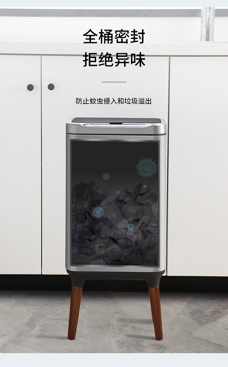 Smart sensor trash can for home kitchen, living room and office, stainless steel electric high-legged paper basket with lid, large capacity pic 11