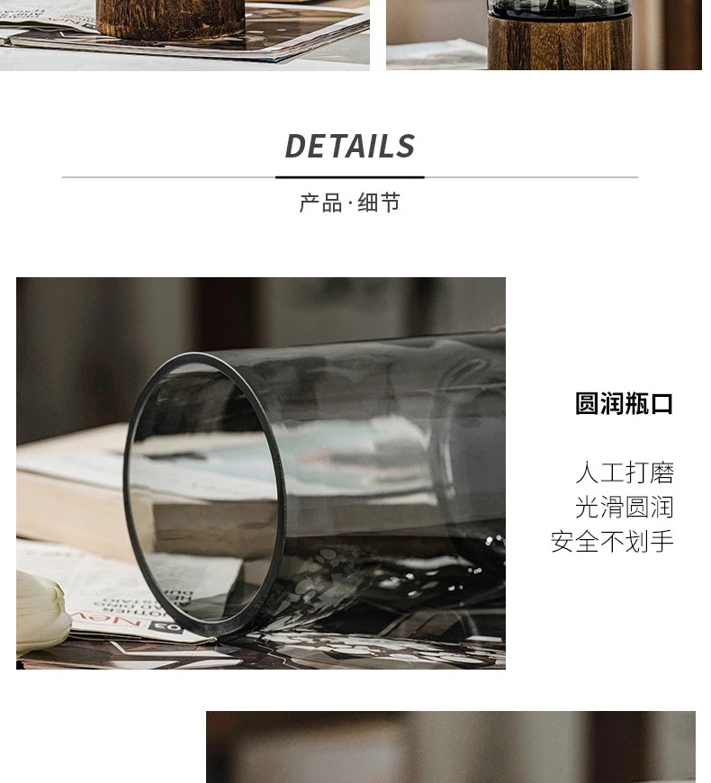 轻奢简约装饰水培花瓶摆件创意玻璃水养鲜花酒店客厅餐桌木托花瓶详情9