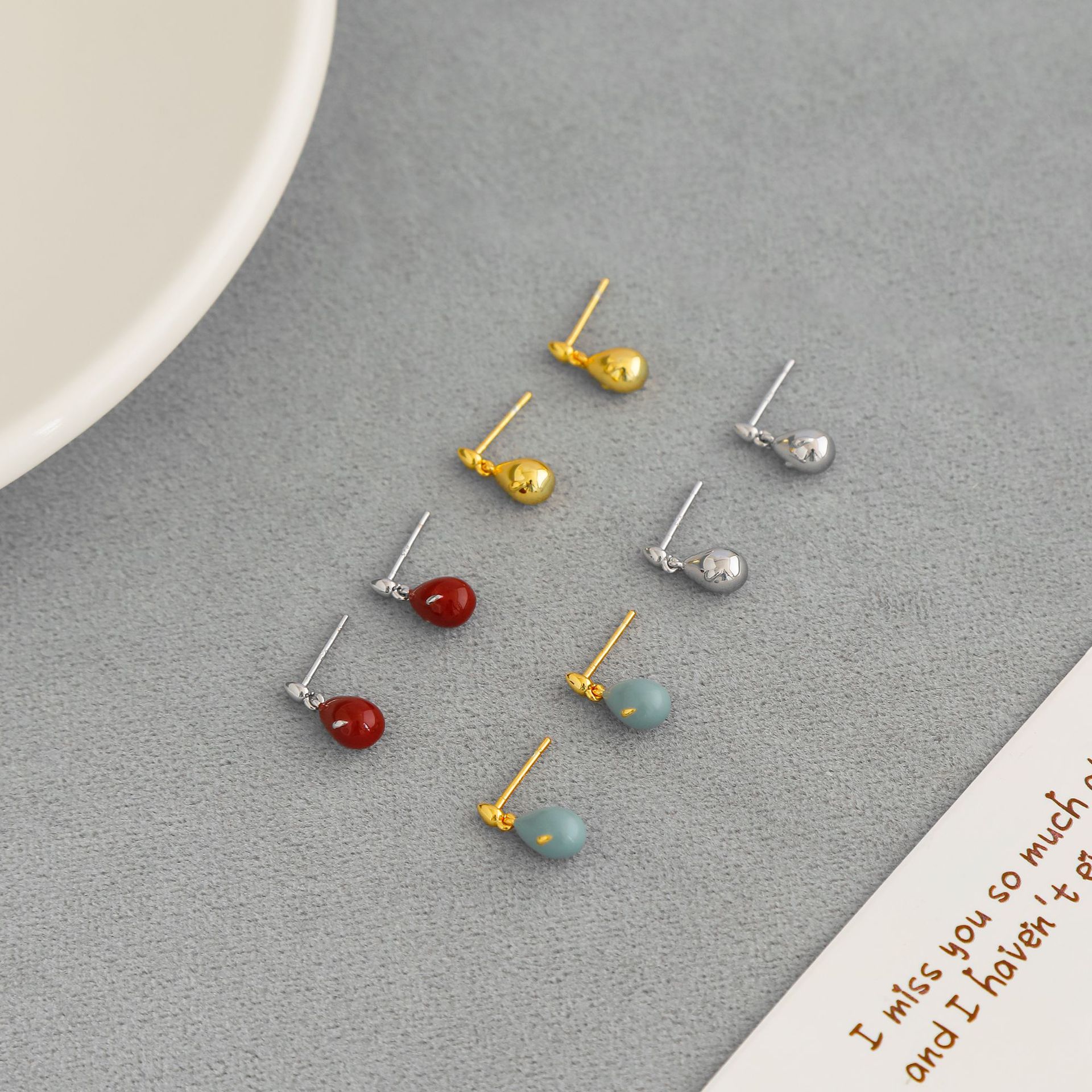 HAN*家遗憾系列水滴耳钉夏季小众简约气质多色小泪滴珐琅涂釉耳钉详情5