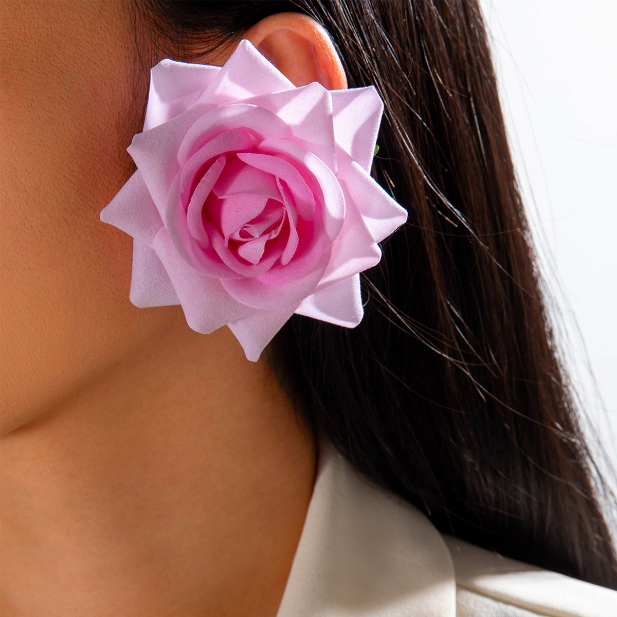 欧美跨境时尚清新布艺花朵流苏串珠优雅甜美情人节礼物耳坠耳环女详情2