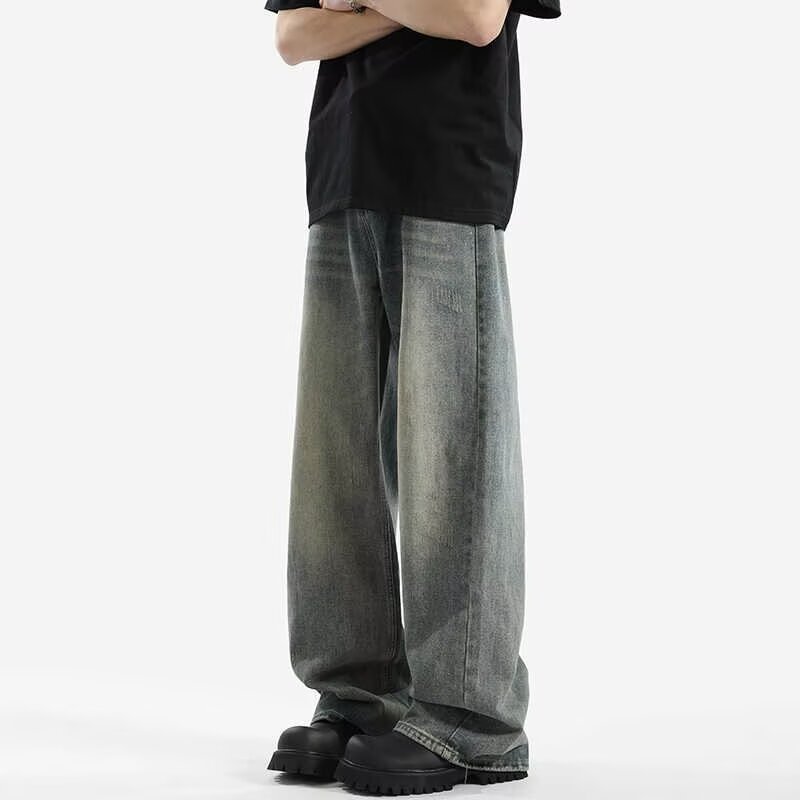 American retro washed drape jeans for men, new spring and summer loose floor-length pants, high street straight-leg casual pants pic 6