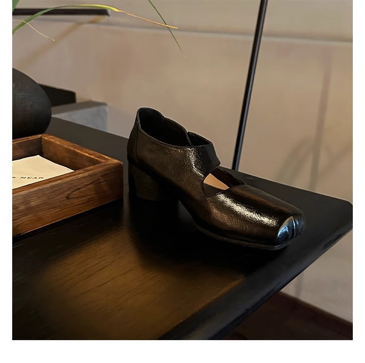 葡萄妈studiolee 高阶质感马皮方头粗跟软面小皮鞋高跟单鞋女秋款详情40