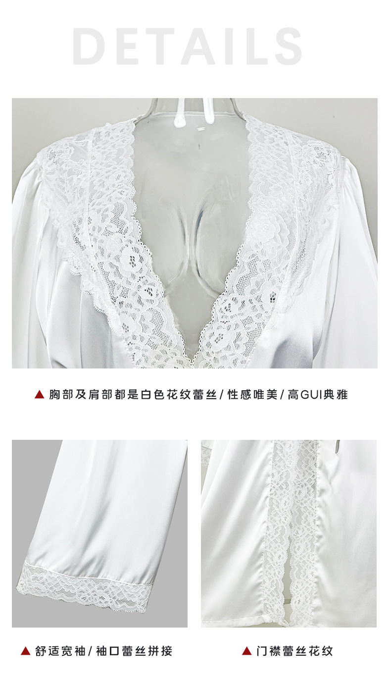 New cross-border satin pajamas for women, lace, light luxury, long-sleeved, cool bathrobes and home wear for women, 469 pic 7