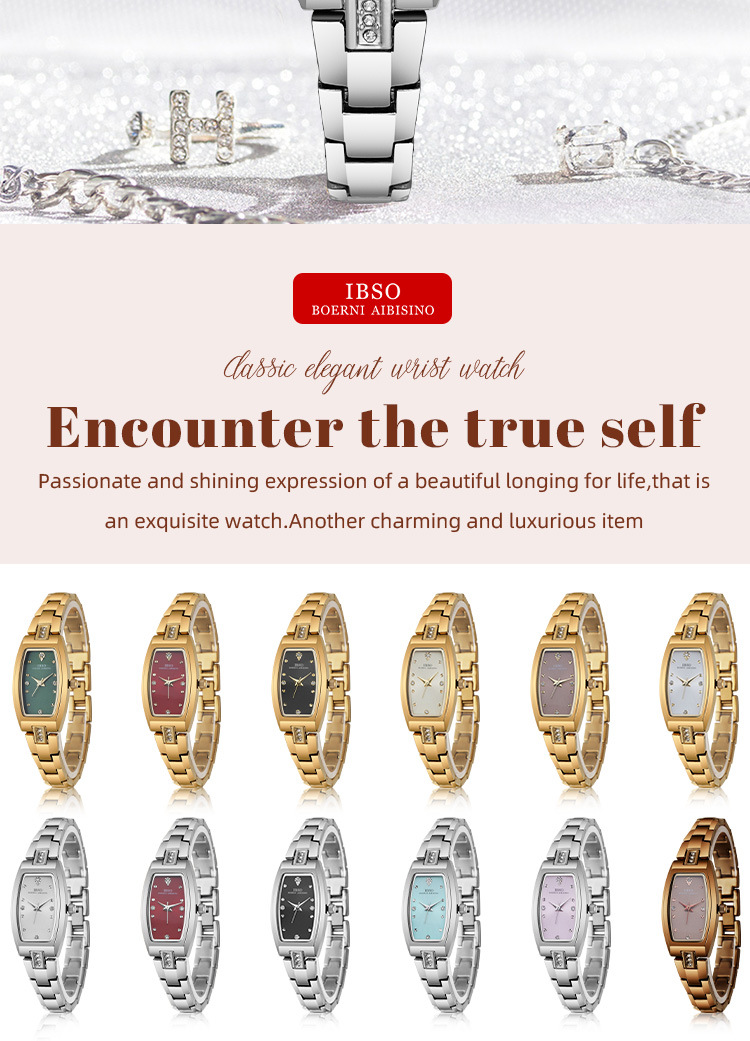 IBSO輕奢酒桶形女士石英表金色鑲鉆小表盤時尚簡約腕表詳情10